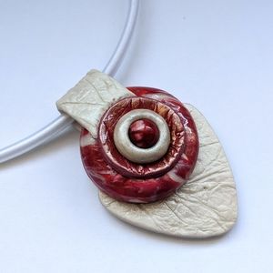Pendant necklace in Boho style leather imitation handmade with gemstones